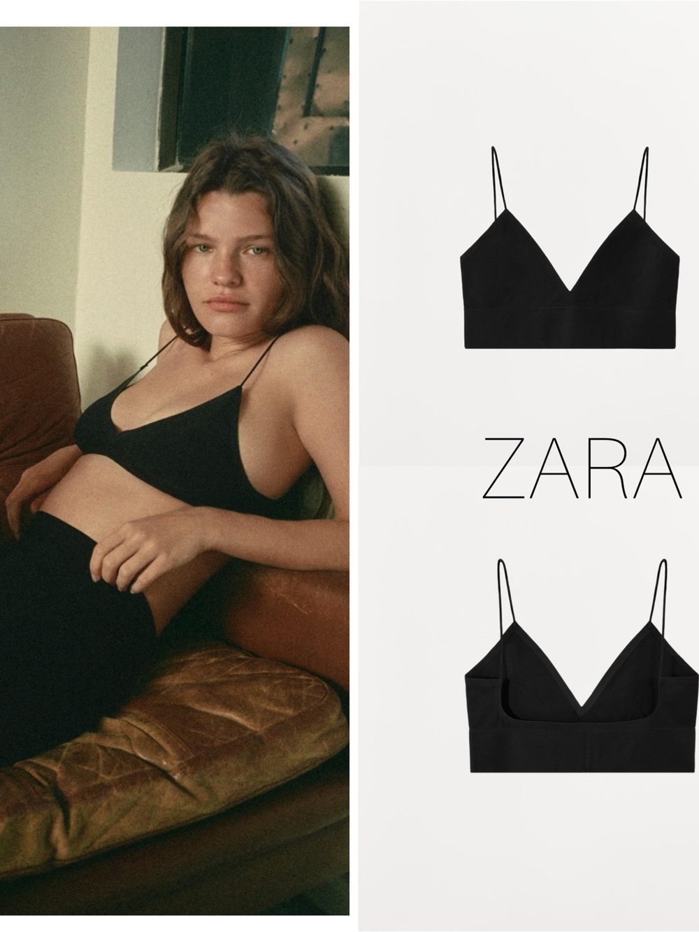 Zara Black V-Neck Bralette with Thin Straps
